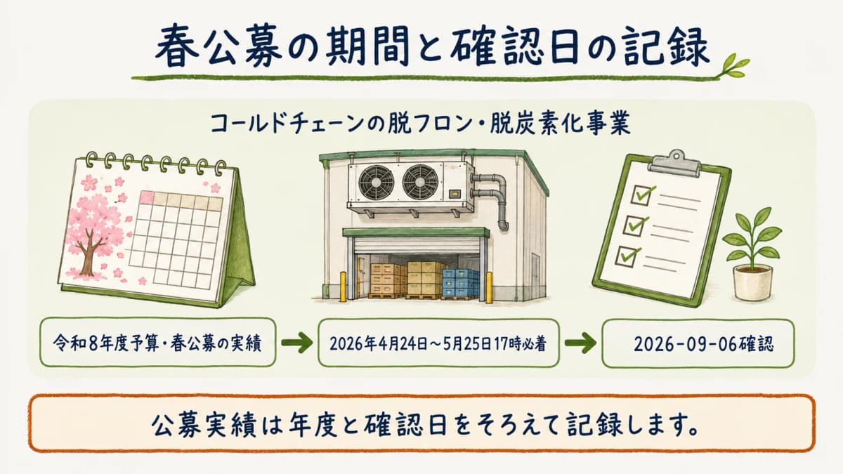 春公募の期間と確認日を記録するタイムライン
