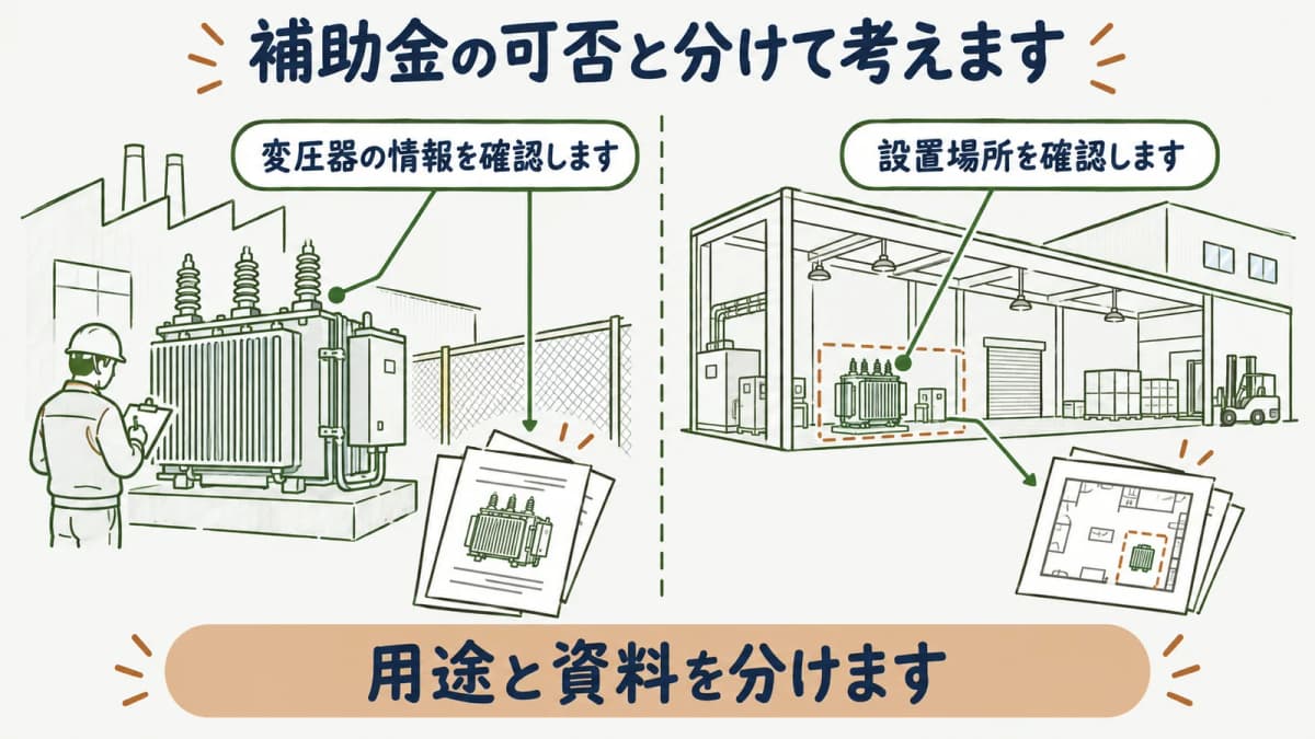 法令上の区分と補助金資料を分けて確認する図