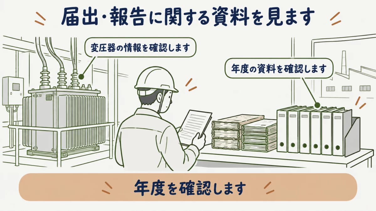 届出と定期報告の資料を年度ごとに確認する図