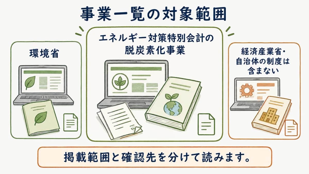エネ特ポータルの事業一覧の対象範囲を示す図