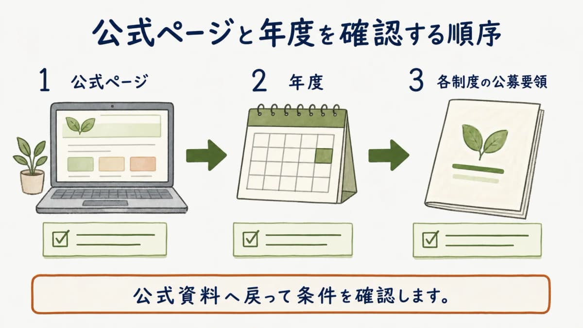 公式ページと年度を確認して診断の入口を使う図