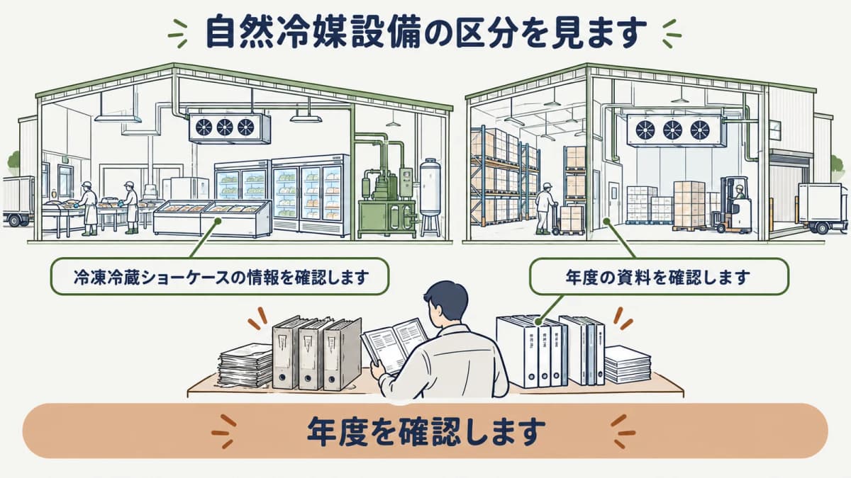 自然冷媒設備の区分と施設用途を確認する図