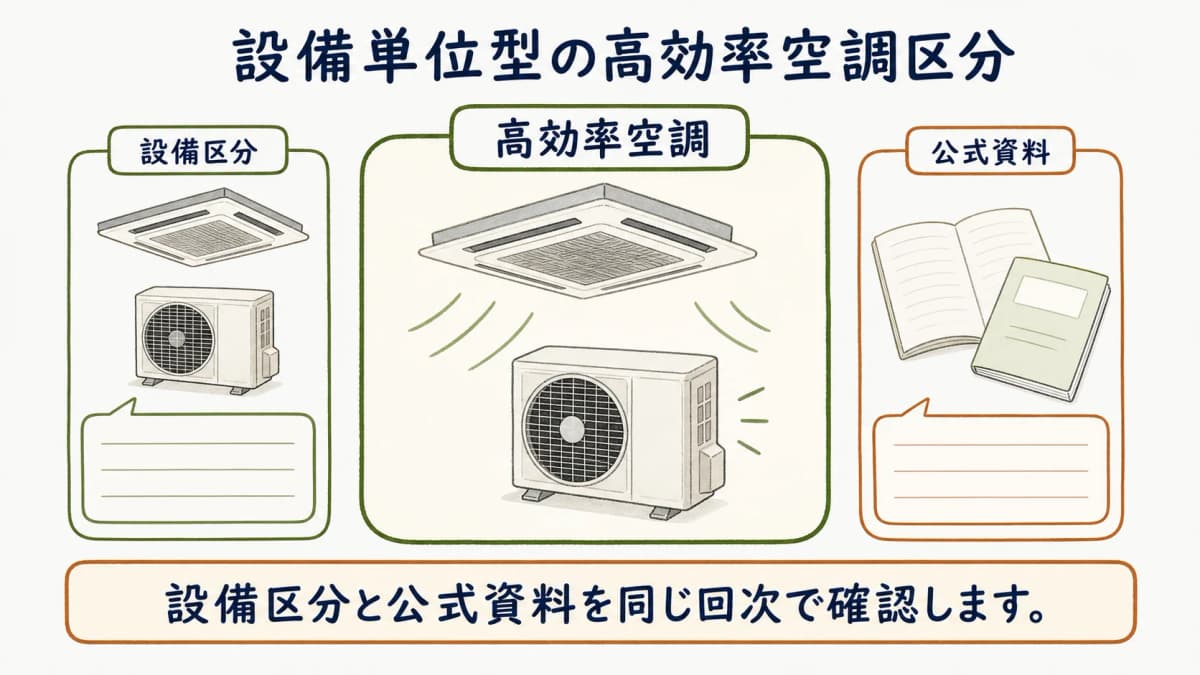 設備単位型の高効率空調区分を確認する図