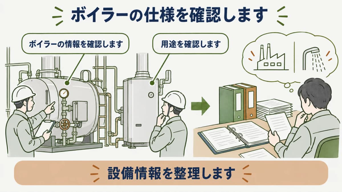 ボイラーの用途と仕様と設置場所を整理する図