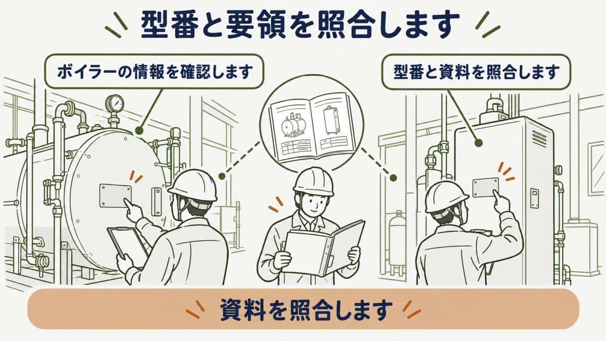 型番と公募要領を見積書と照合する図