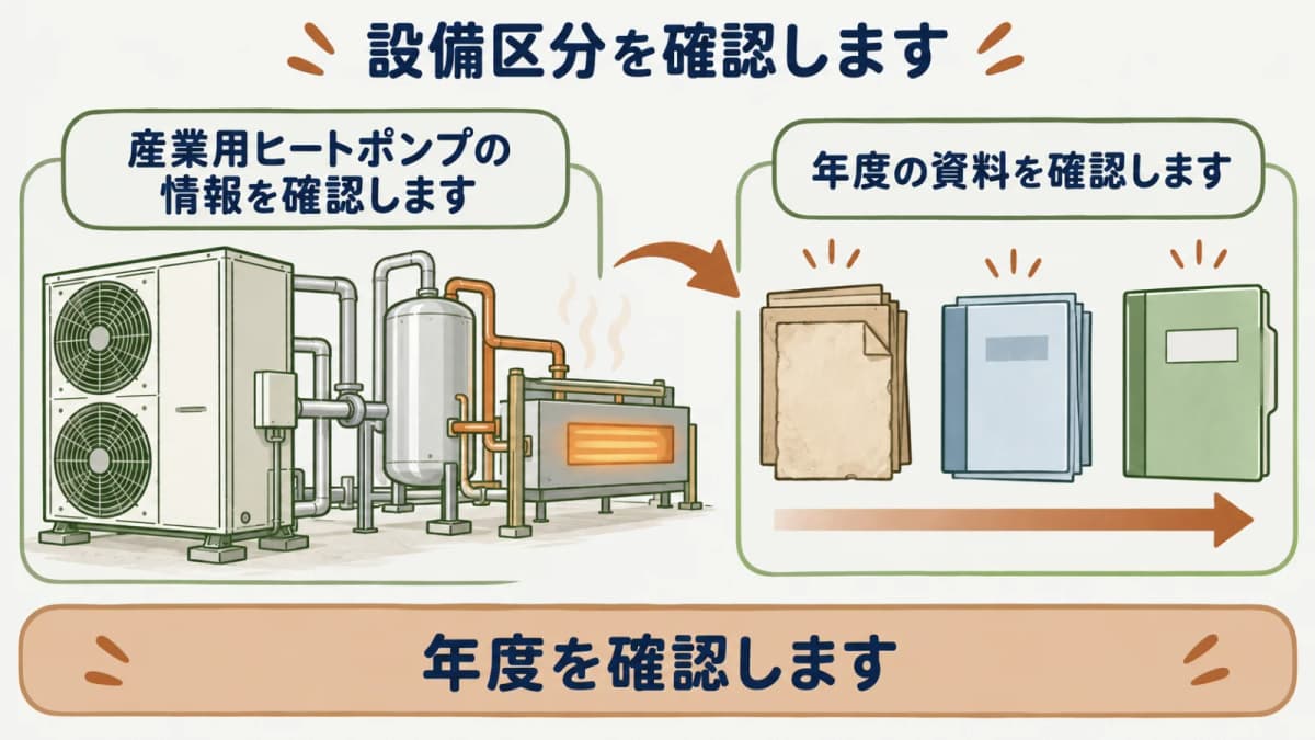 設備区分と年度の公募要領を確認する図