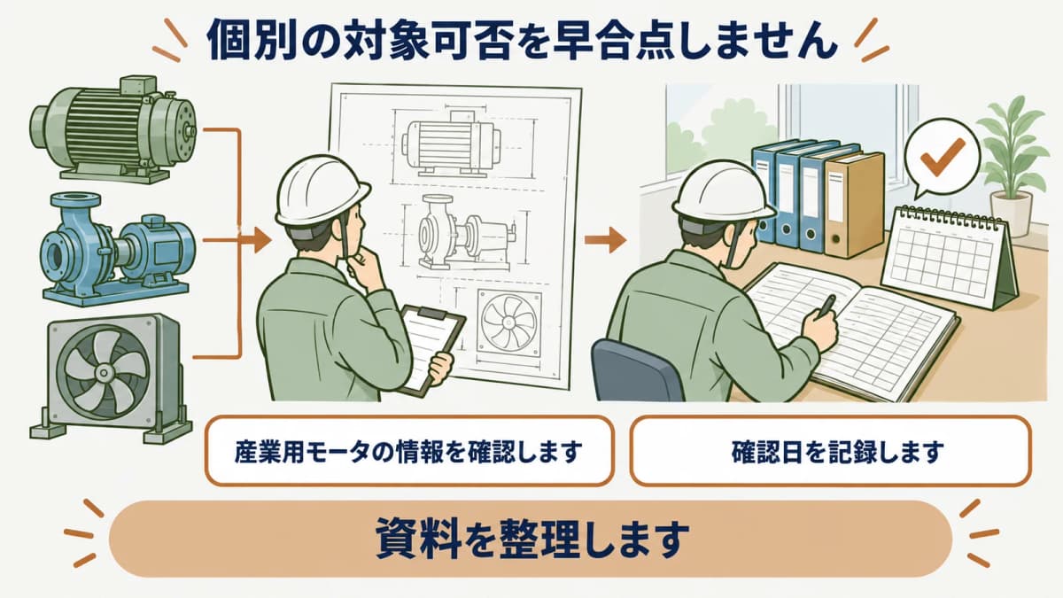 更新前にモータ設備の情報と確認日を残す図