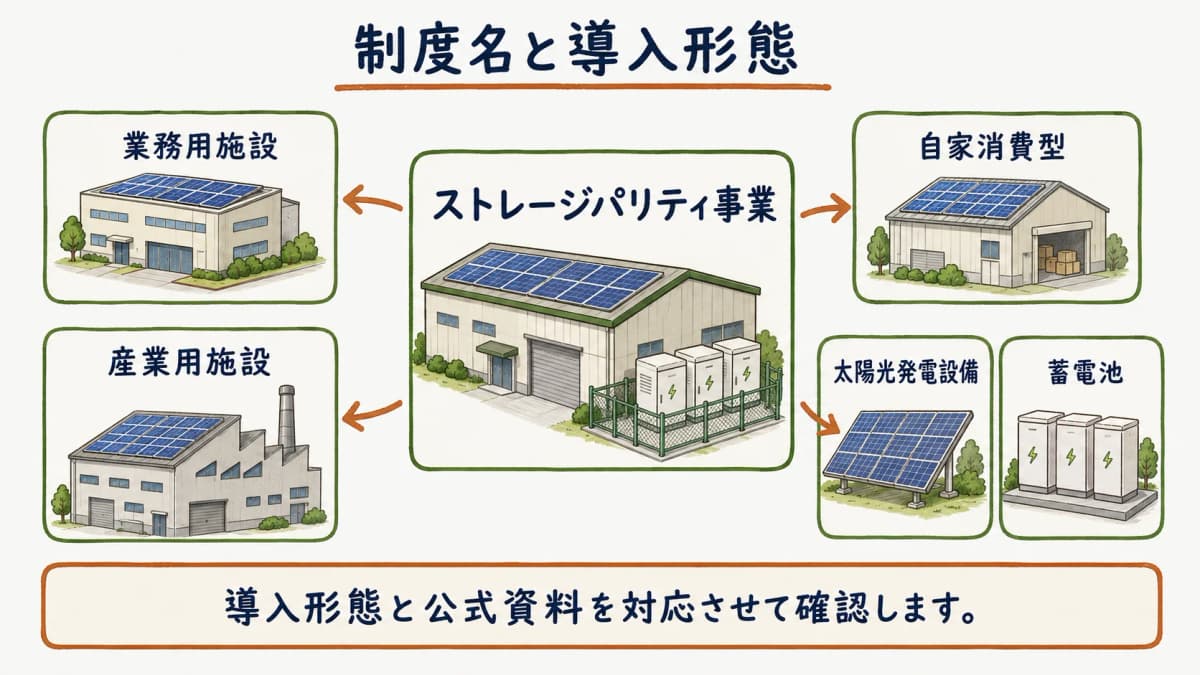 自家消費型太陽光の制度名と導入形態を示す図