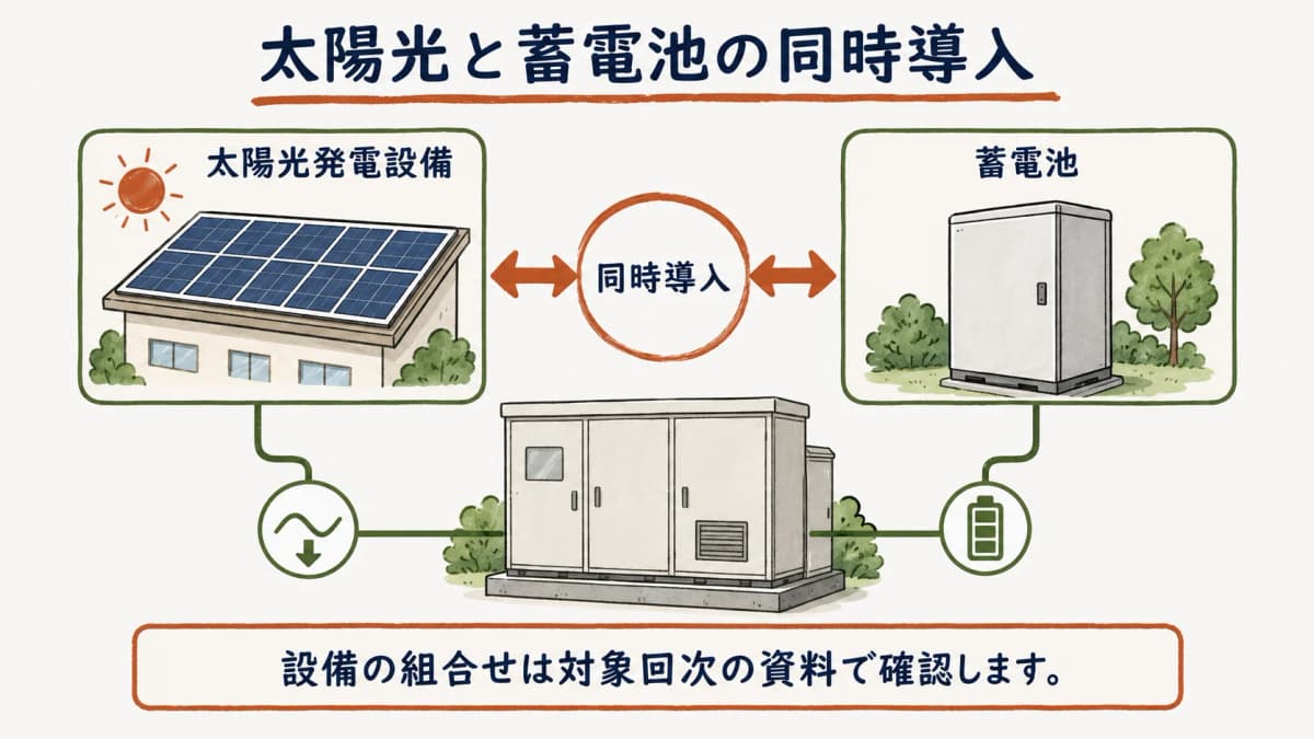 太陽光発電設備と蓄電池の同時導入を確認する図