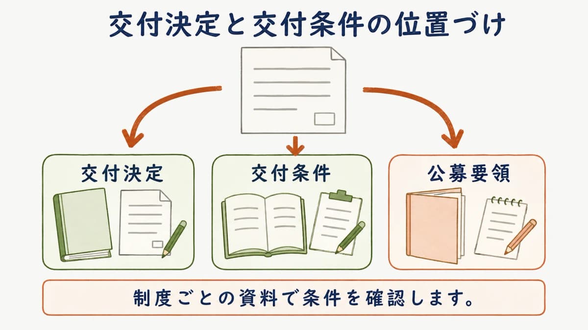 交付決定と交付条件の位置づけを示す図