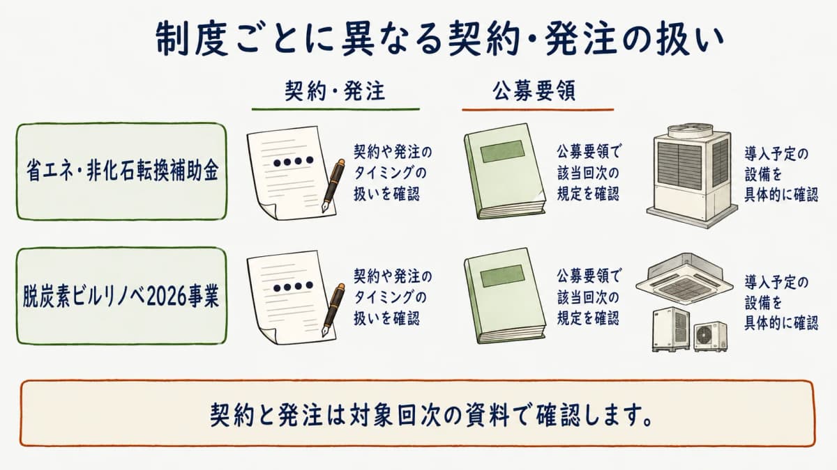 交付決定日以降に契約と発注を確認する制度の比較図