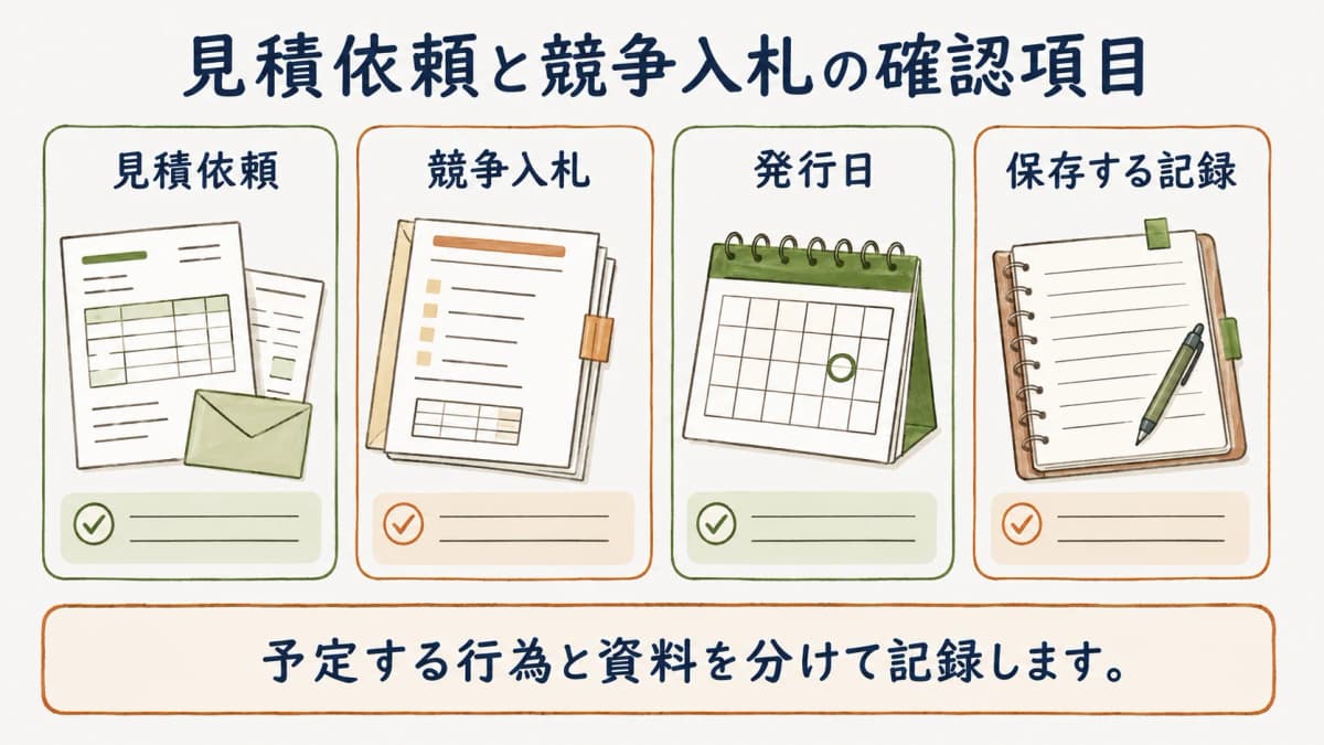 見積依頼と競争入札を確認する項目の図