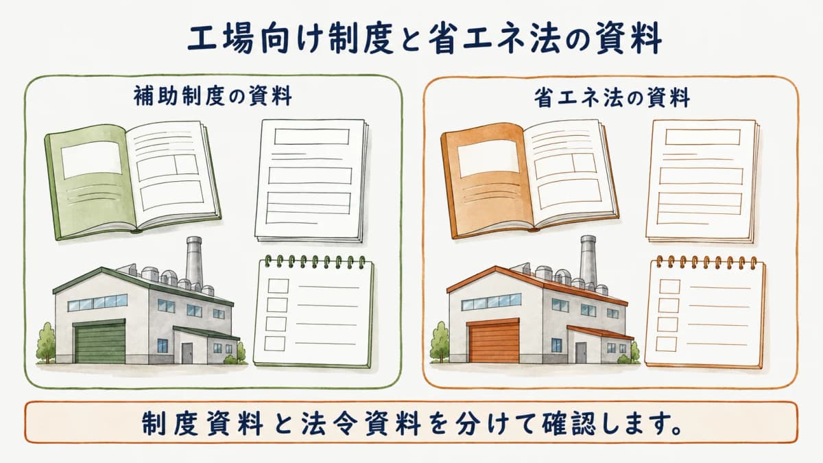 工場向け制度と省エネ法の資料を分ける図