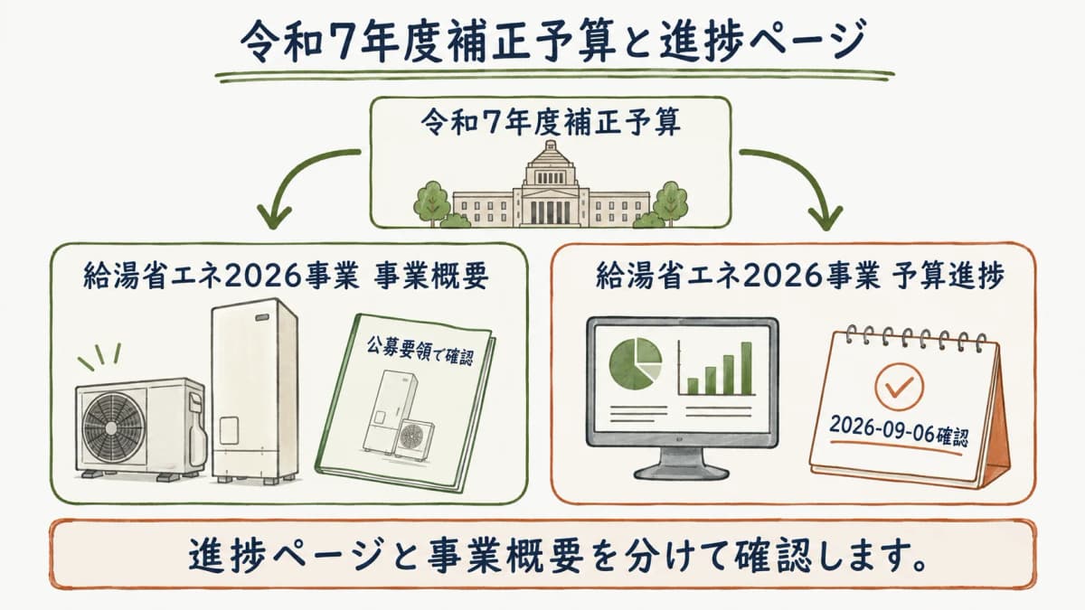 令和7年度補正予算と進捗ページの関係を示す図