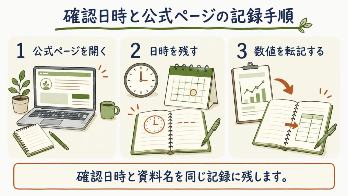 確認日時と公式ページを記録する手順