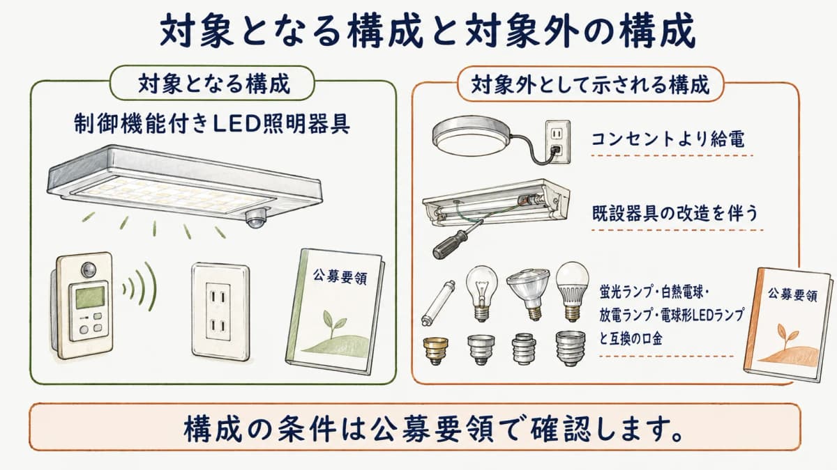 対象となる構成と対象外となる構成の境界を示す図