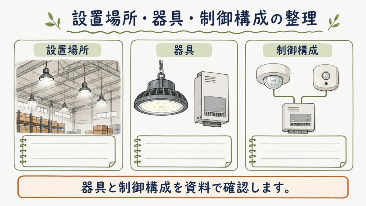 設置場所と器具と制御構成を整理する図