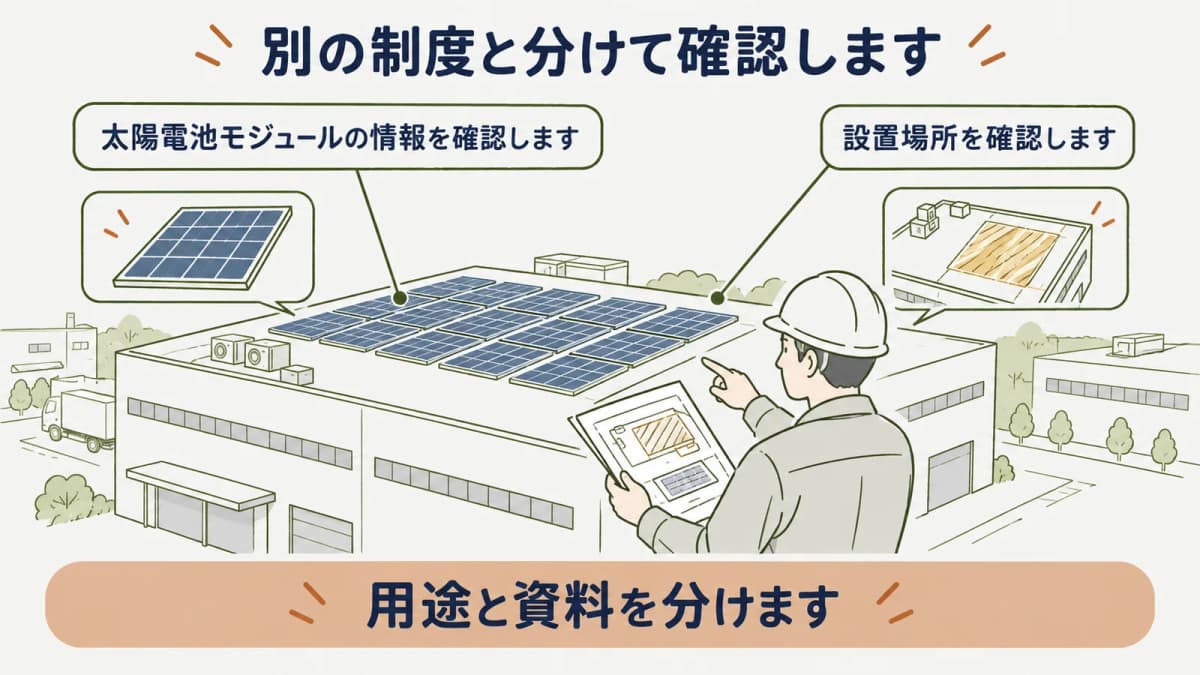 太陽光に関する制度資料を目的別に読み分ける図