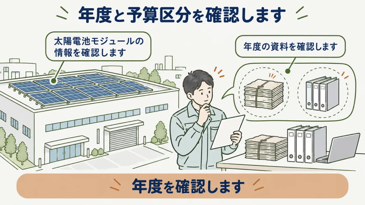 年度と予算区分を確認して制度資料を保管する図