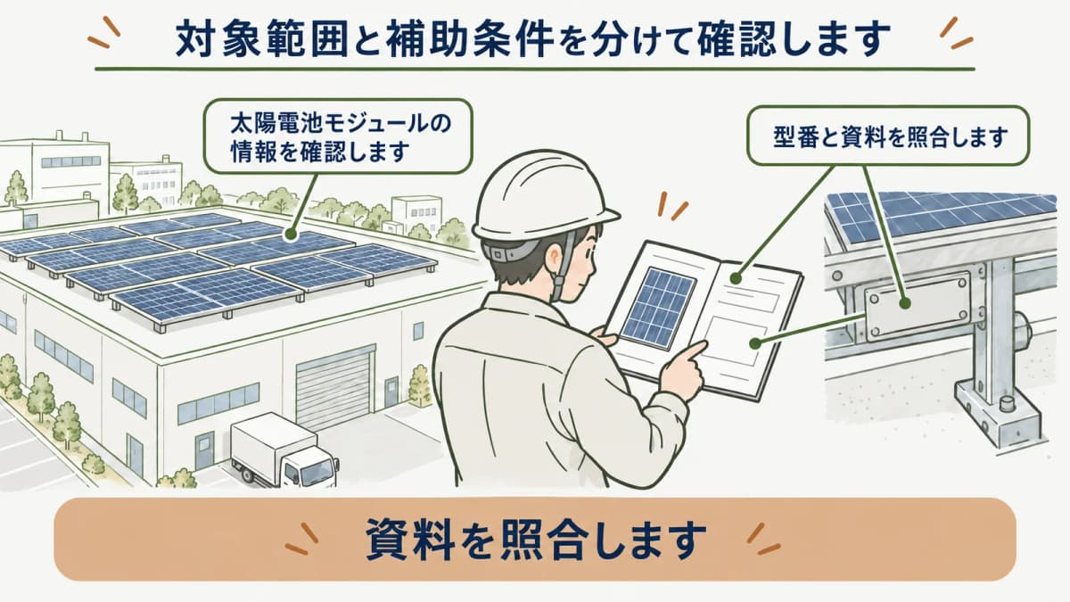 対象範囲と補助条件の記載を分けて確認する図