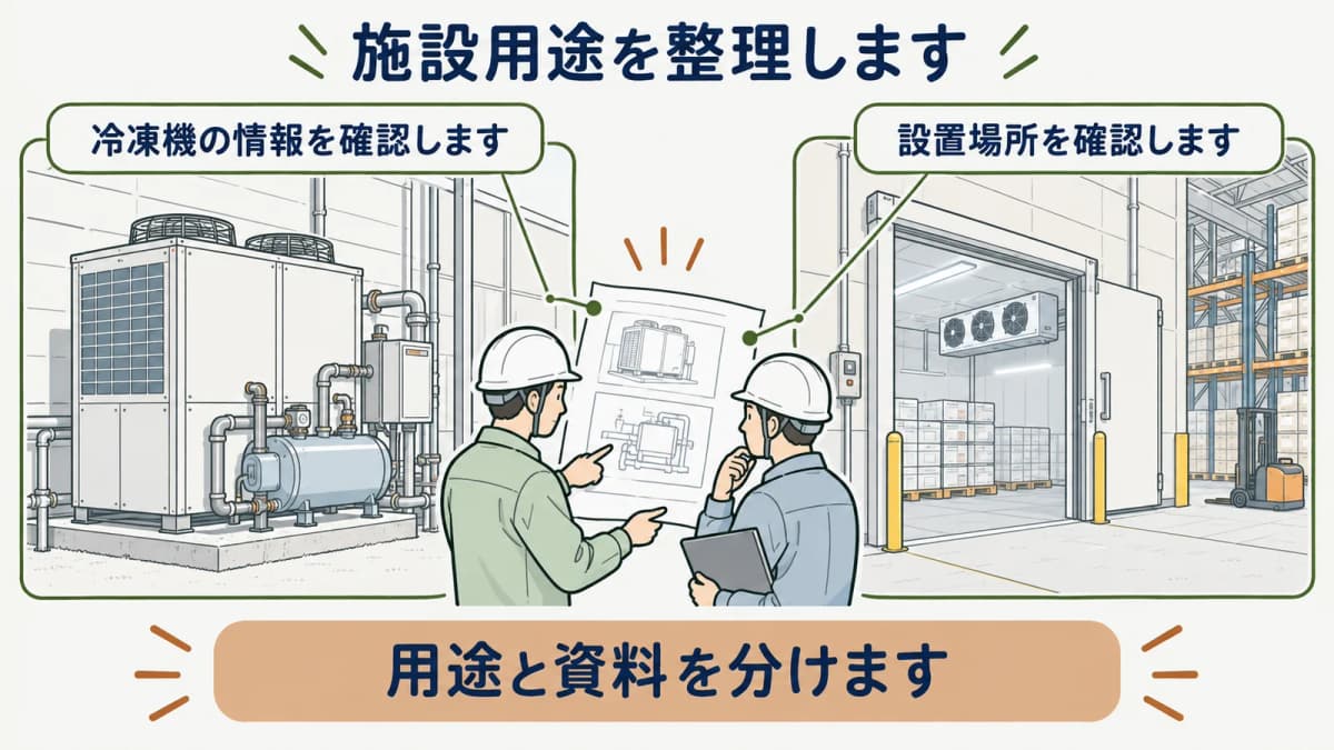 食品施設の用途と低温設備の関係を整理する図