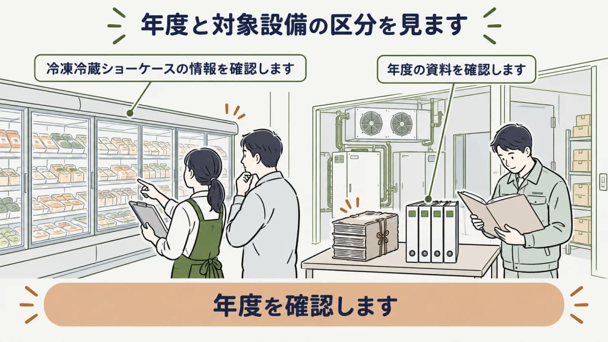 年度と対象設備の区分を店舗設備と照合する図