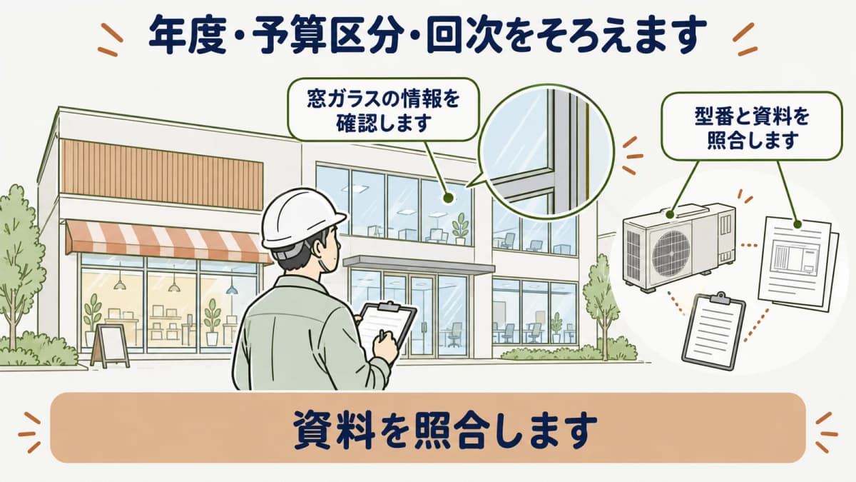 年度と資料版をそろえて窓改修の資料を管理する図