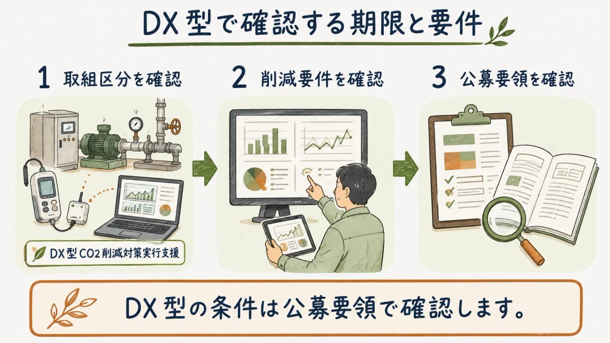 DX型の設備運用改善で確認する期限と要件の図