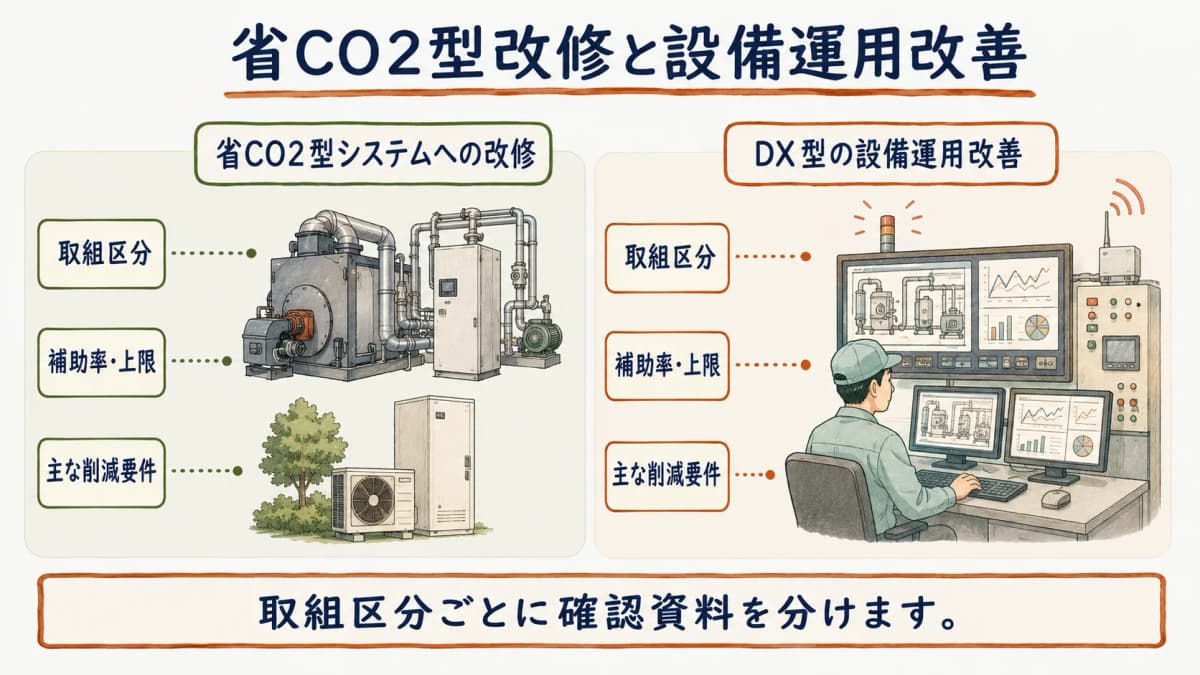 省CO2型改修と設備運用改善を分けて確認する流れ