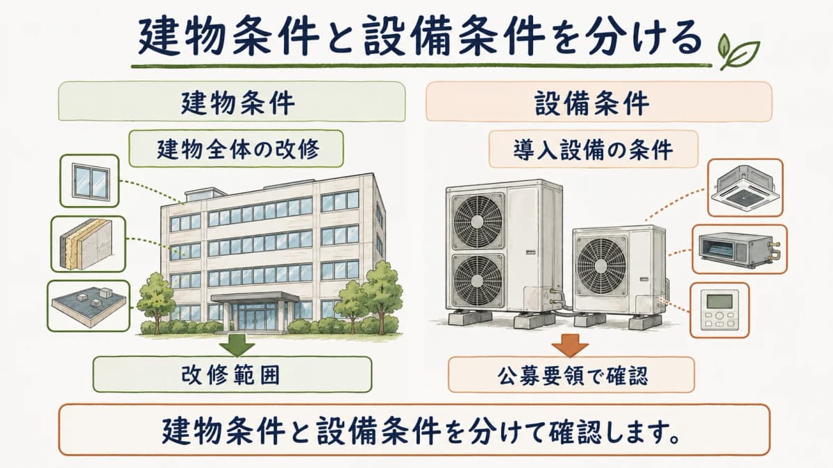 非住宅改修で建物条件と設備条件を分ける確認表