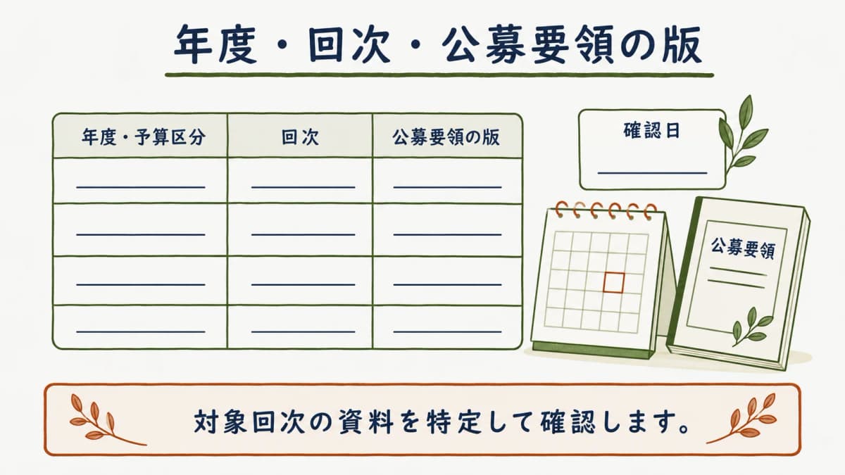 年度と回次と公募要領の版を確認する表