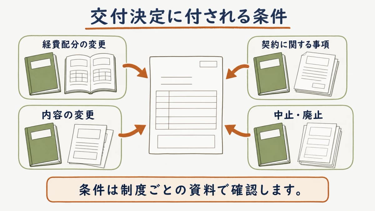 交付決定に付される条件を確認する流れ