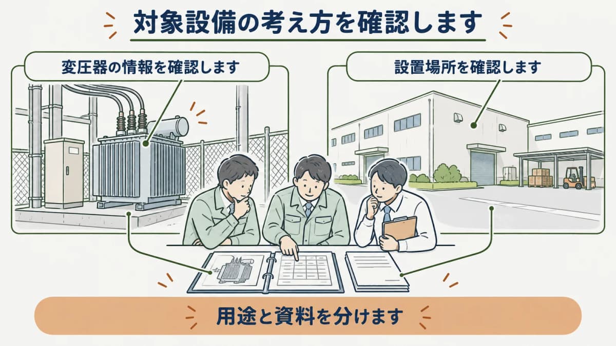対象設備の情報を用途と見積書に対応させる図