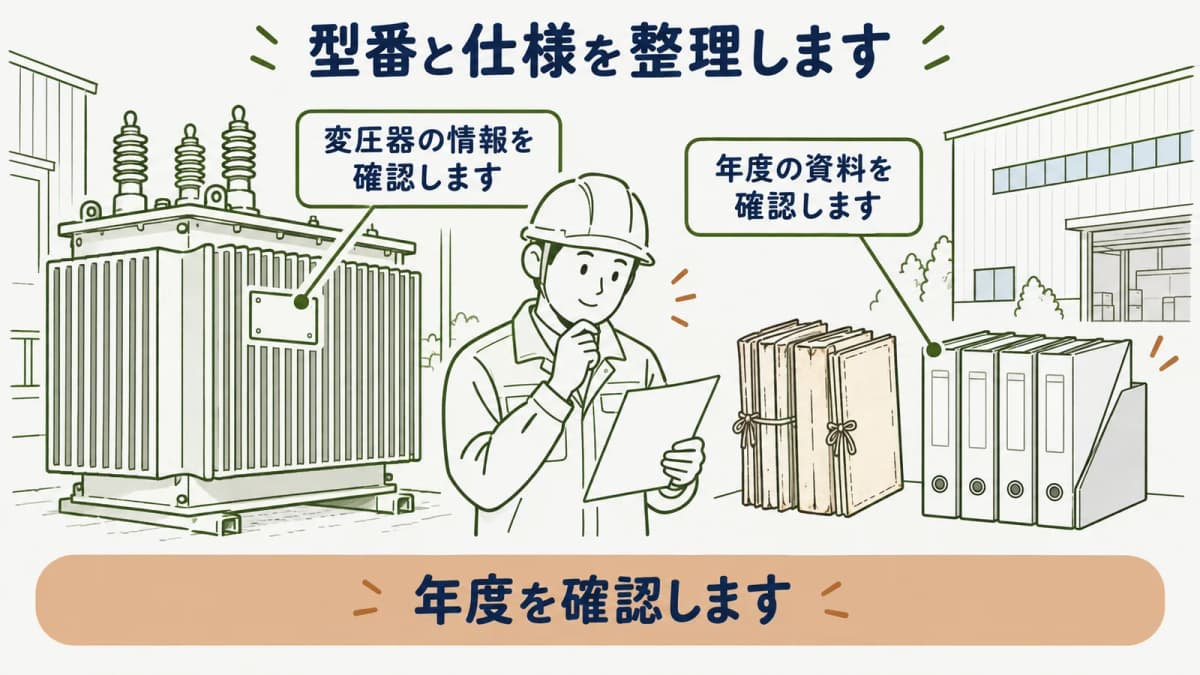 型番と仕様を原資料で確認して設備ごとに整理する図