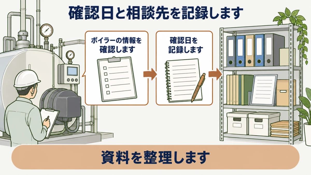 設備台帳に確認日と相談先を残す図