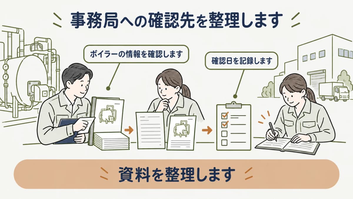 変更時に事務局へ確認する情報を整理する図
