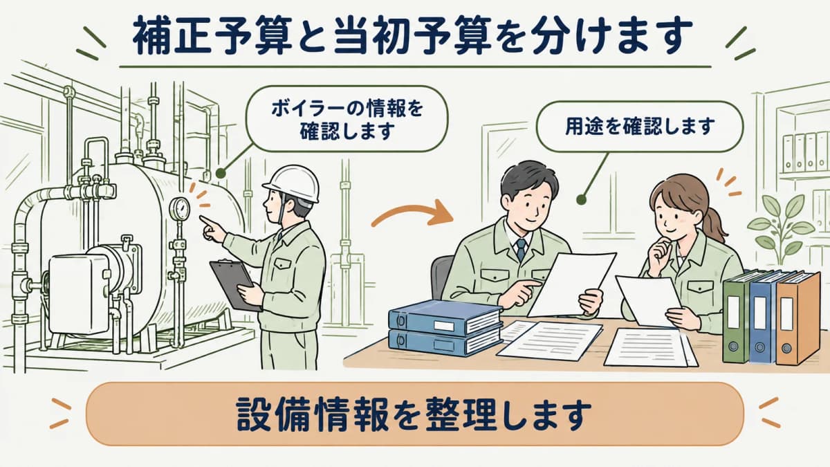 補正予算と当初予算の資料を別の行で管理する図