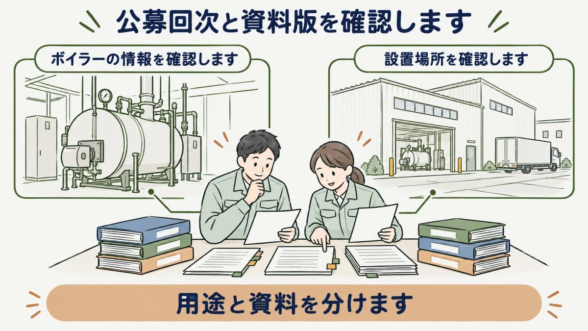 公募回次と資料版と確認日をそろえる図