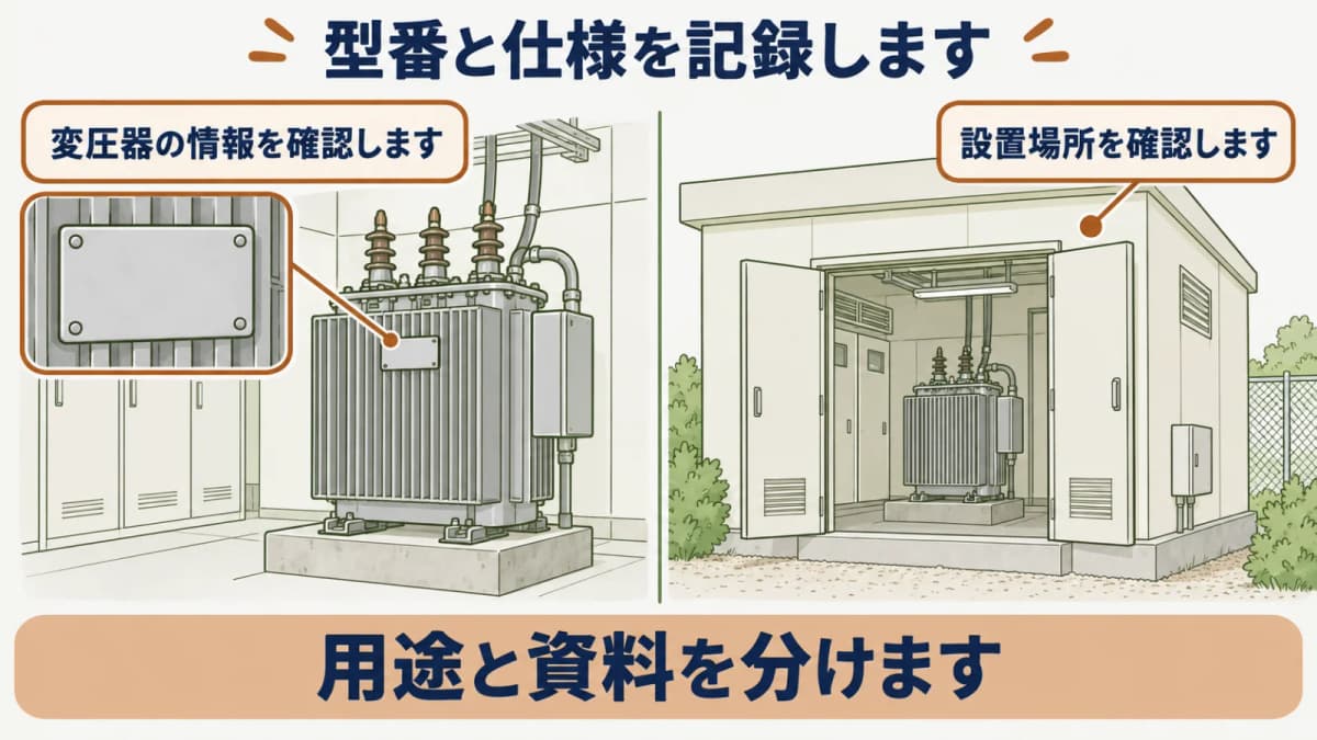 変圧器の型番と仕様を記録する図