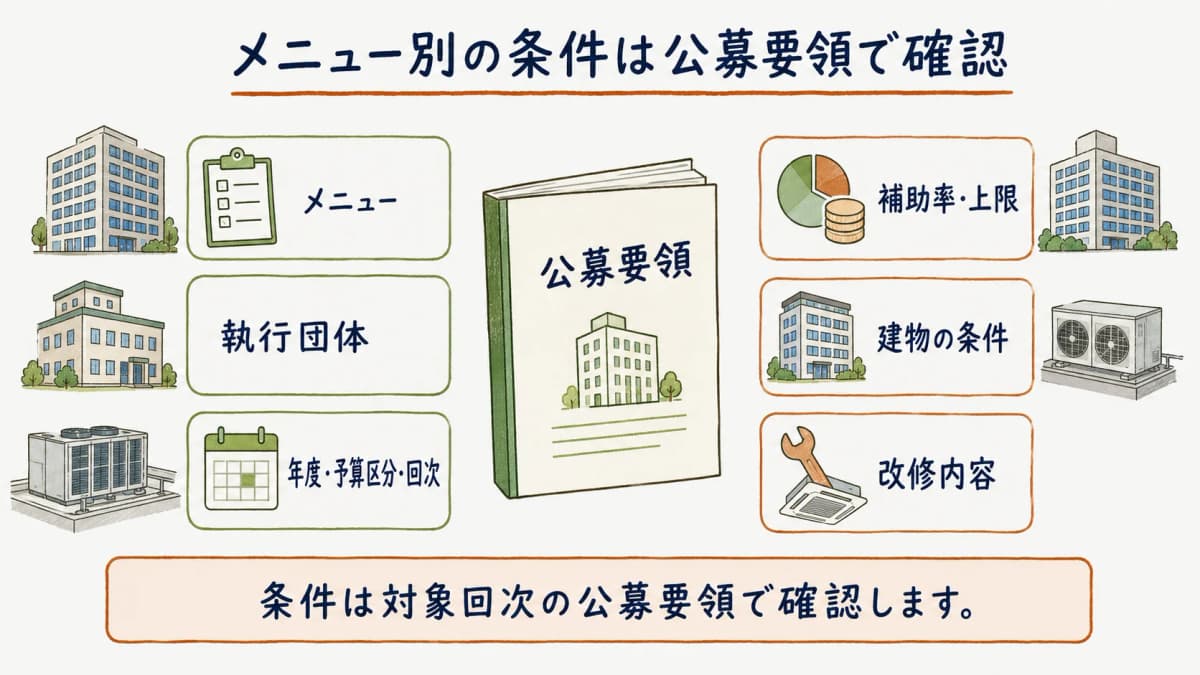 メニュー別の条件を公募要領で確認する範囲図